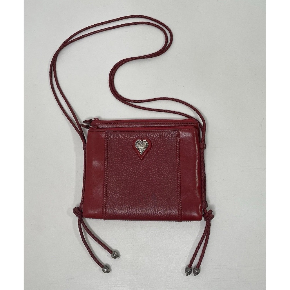 Y2K Brighton Pebbled Leather Shoulder Bag Heart Braided Red Americana Patriotic